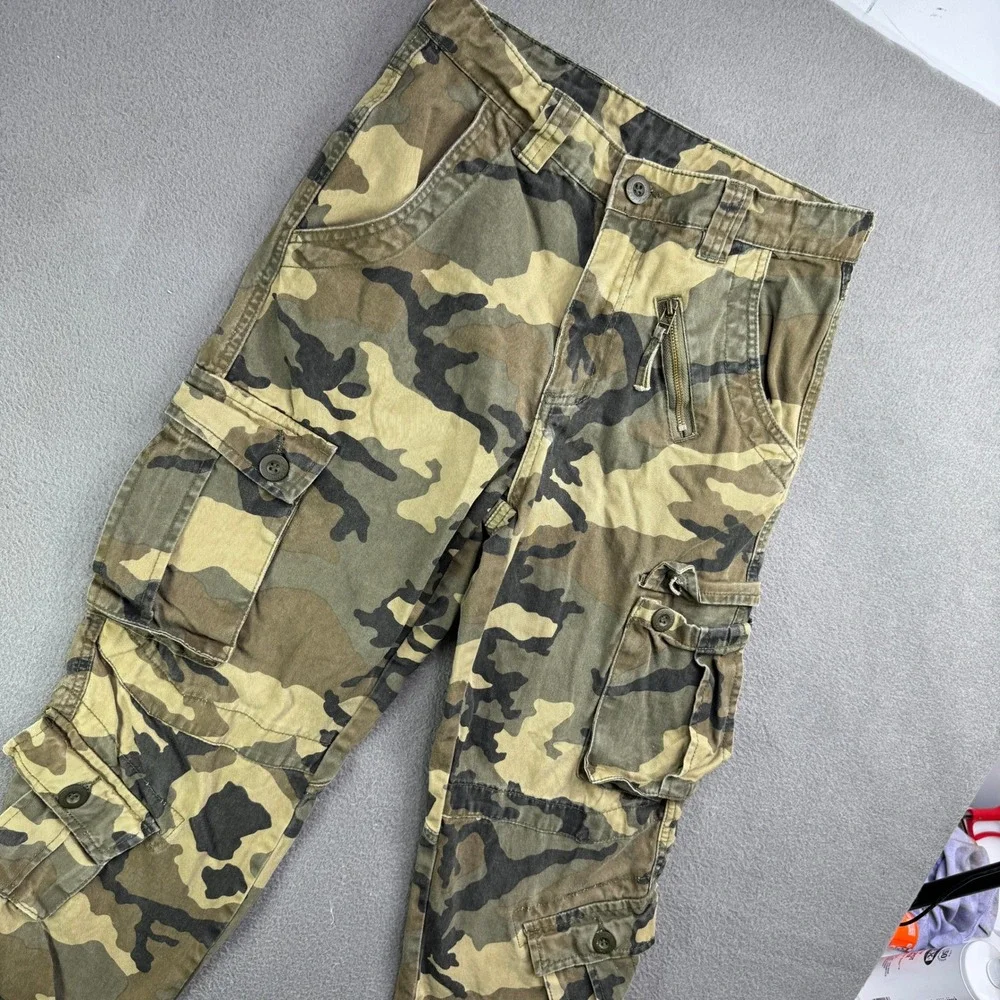 Unbranded Cargo Pants Men 29 Green Camo Pocket Tactical Streetwear Gorpcore